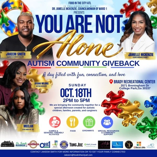 Official You Are Not Alone Autism Community Giveback announcement shared by the City of College Park.