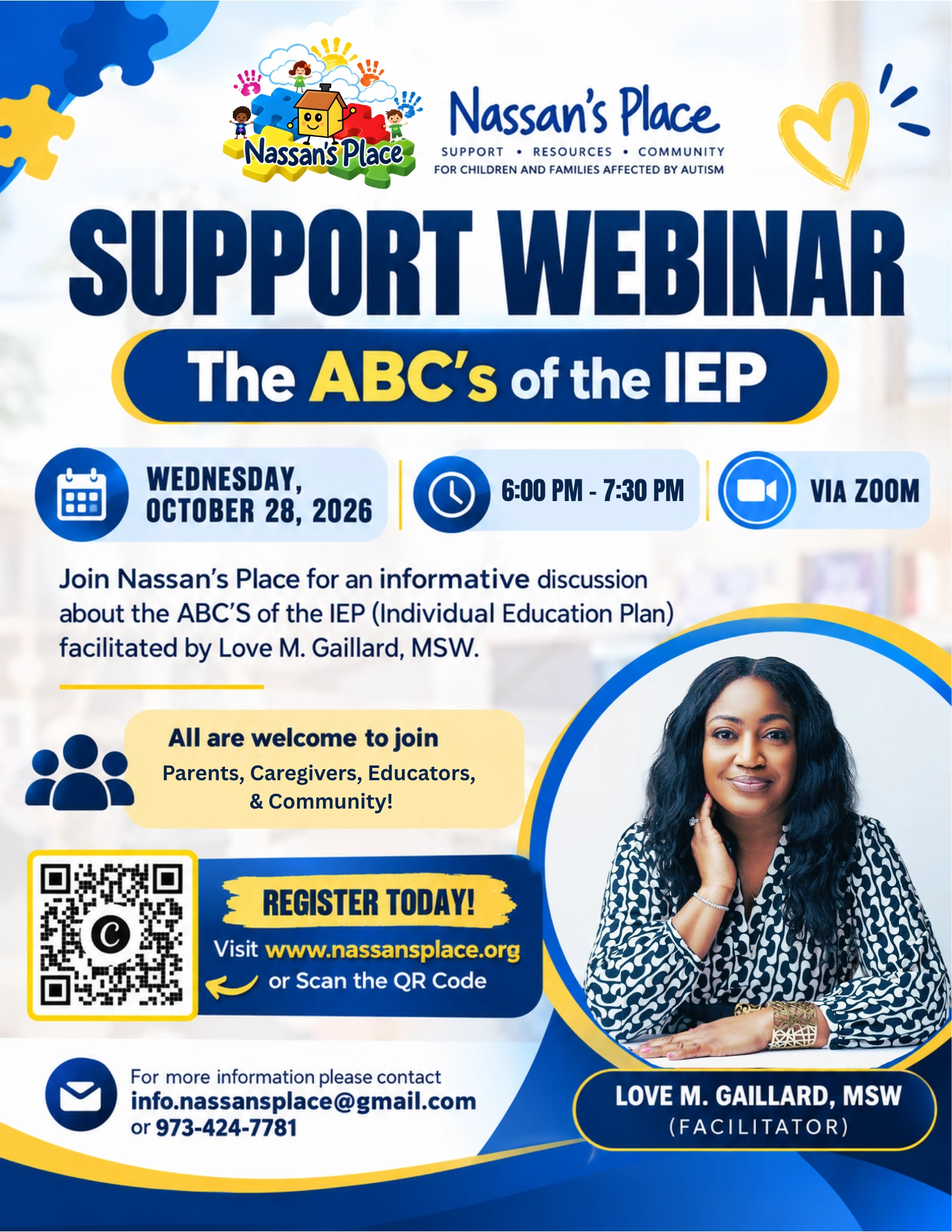 Nassan’s Place official webinar flyer. Facilitator: Love M. Gaillard, MSW.